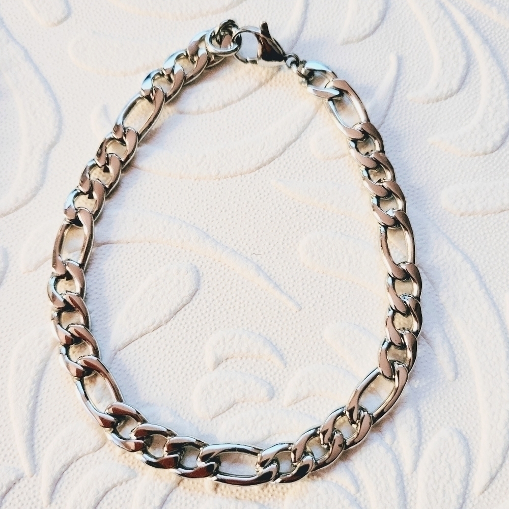Adornia Men's Figaro Rhodium  Bracelet Silver